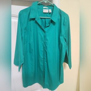 Chico’s Teal No-Iron Button-Up Blouse | Size 3 (XL/XXL)